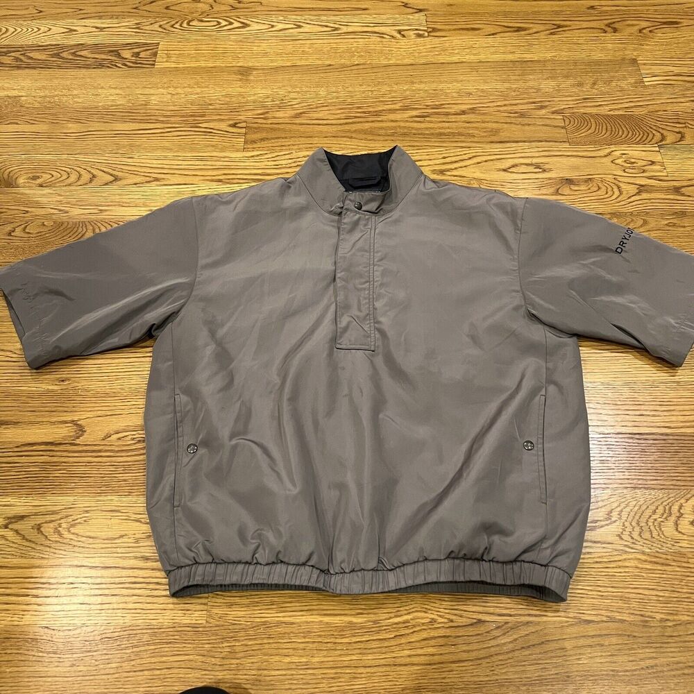 Dry Joys FootJoy 1/4 Zip Windbreaker Mens Large Khaki Short Sleeve Pullover Snap